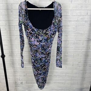 ARFM Floral Ruched Bodycon Dress Womens Size L Stretch Cottagecore Romantic